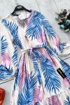 Palmiye desen viskon elbise mavı UMS1637