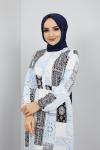 Pamuklu Viskon Kumaş Desenli Elbise açık mavi  UMS916