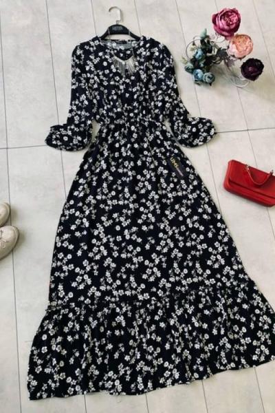 Pamuklu Viskon Elbise SiyahUMS1130