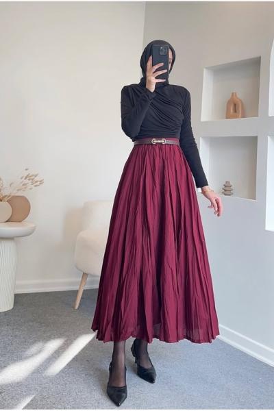 Pamuklu Vual Etek Bordo KRN8012
