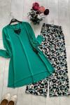 Pantolon Çiçek desenli Kaşkorse Takım Yeşil UMS992