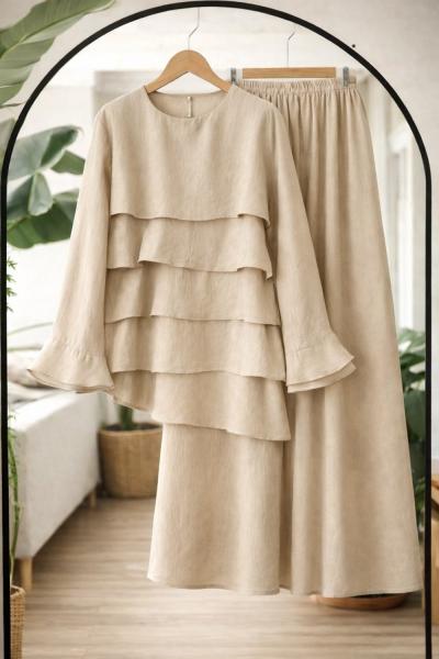 Pantolon Astarlı  kakat tunik takım bej HT80100