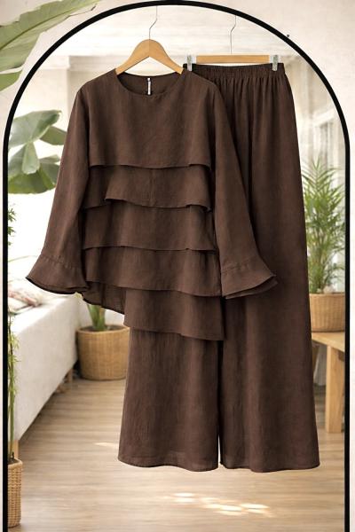 Pantolon Astarlı  kakat tunik takım Kahverengi HT80100