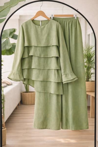 Pantolon Astarlı  kakat tunik takım Yeşil  HT80100