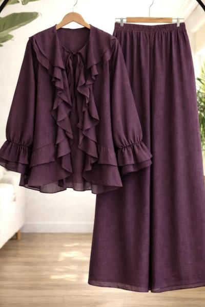 Pantolon astarlı  fırfırlı Takım Mürdüm HT80101