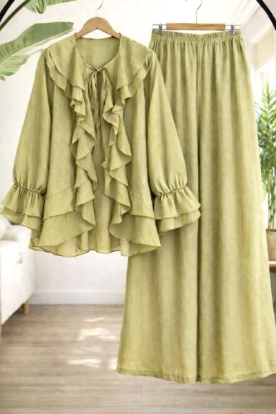 Pantolon astarlı  fırfırlı Takım Yeşil HT80101