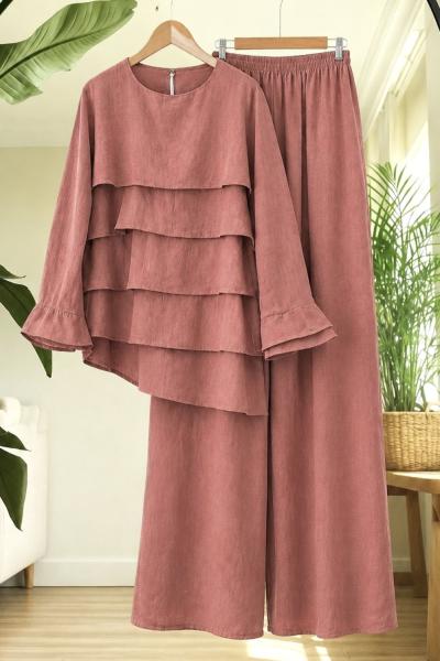 Pantolon Astarlı  kakat tunik takım gül HT80100