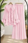 Pantolon astarlı  fırfırlı Takım pembe HT80101