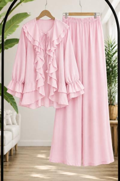 Pantolon astarlı fırfırlı Takım pembe HT80101