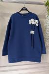 Papatya çiçekli üçiplik şardonlu sweat lacivert UMS50216