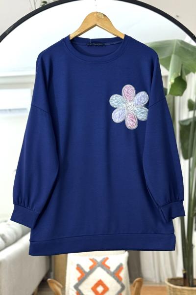 Papatya Detaylı oyso Tunik  İndigo NW6056