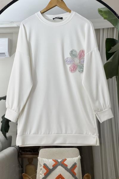 Papatya Detaylı oyso Tunik  Beyaz  NW6056