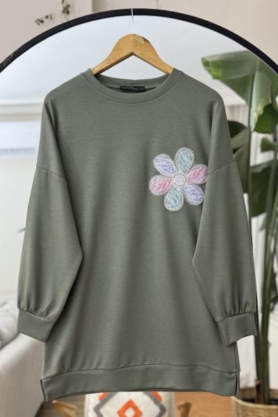 Papatya Detaylı oyso Tunik Yeşil  NW6056