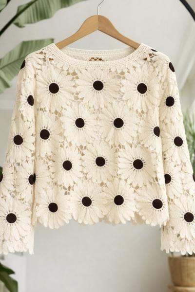 Papatya desen dantel işlemeli tuniksiyah ES6550