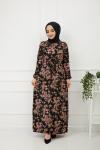 Papatya Desenli Elbise Siyah HBS893