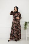 Papatya Desenli Elbise Siyah HBS893