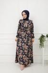 Papatya Desenli Elbise Lacivert HBS893