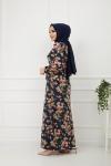 Papatya Desenli Elbise Lacivert HBS893