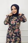 Papatya Desenli Elbise Lacivert HBS893