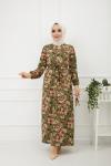 Papatya Desenli Elbise Yeşil HBS893