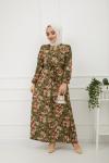 Papatya Desenli Elbise Yeşil HBS893
