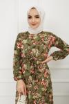 Papatya Desenli Elbise Yeşil HBS893