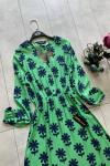 Papatya Desen Viskon Kumaş Elbise Yeşil  UMS1128