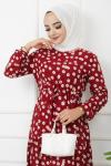 Papatya Desen  Belbağçıklı Elbise Bordo HBS1170