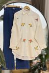 Papatya  Nakışlı Keten Tunik Gömlek SLT30279