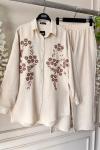 Papatya nakışlı Keten Takım Bej  UMS50236