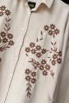Papatya nakışlı Keten Takım Bej  UMS50236