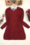 Papatya örgülü triko Tunik Bordo  ANT1274