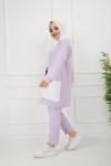 Parçalı Kristal Krep Kumaş Takım Lila ZNK876