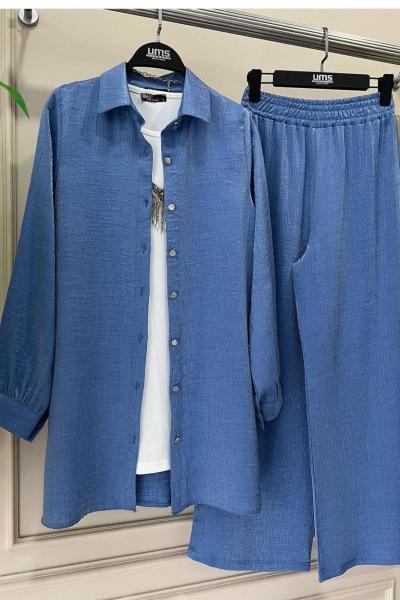 Parlak kumaş  İkili Takım  İndigo UMS 50134