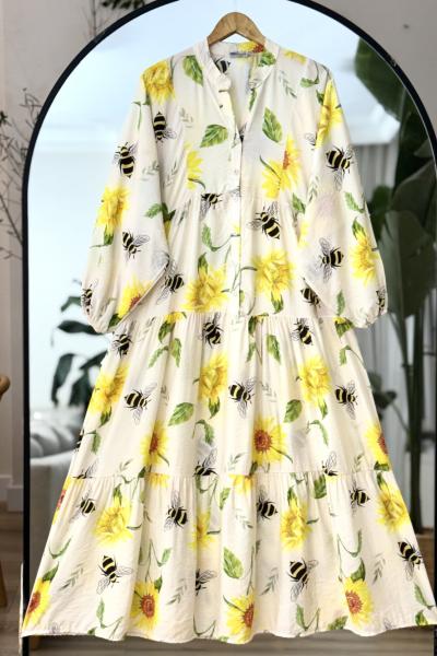 Patlı Çiçek Desneli lilyüm  Elbise sarı UMS50309