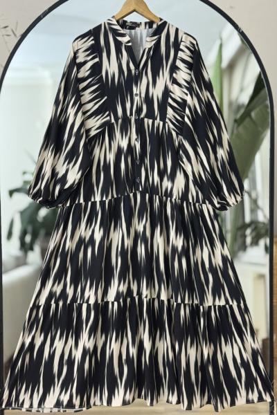 Patlı yarım düğmeli Salaş elbise siyah UMS50282