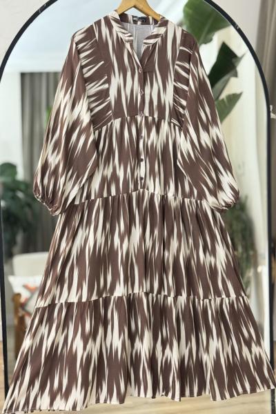 Patlı yarım düğmeli Salaş elbise Kahve  UMS50282