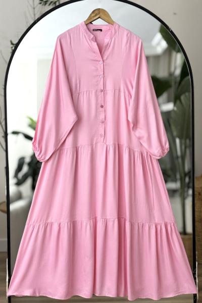 Patlı yarım Düğmeli filaş viskon Elbise Pembe UMS50291
