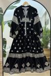 Patlı Yarım Düğmeli Viskon Elbise  Siyah UMS50168