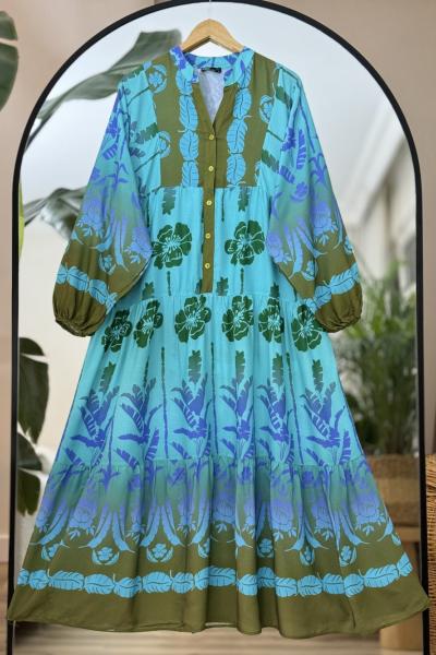 Patlı Yarım Düğmeli Elbise Mint UMS50189