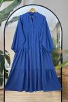 Patlı Yarım Düğmeli Viskon Elbise Lacivert UMS50194