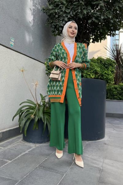 Pattern  hırkalı Triko takım yeşil  TCN4008