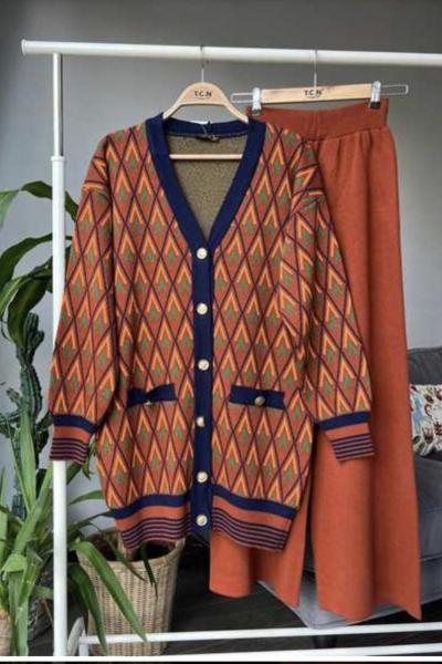 Pattern  hırkalı Triko takım tarcın TCN4008