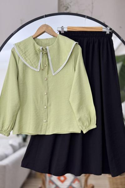 Pelerin Yaka bağciklı Gömlek Yeşil  TB8513