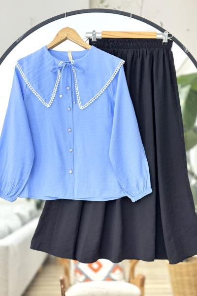 Pelerin Yaka bağciklı Gömlek mavi TB8513