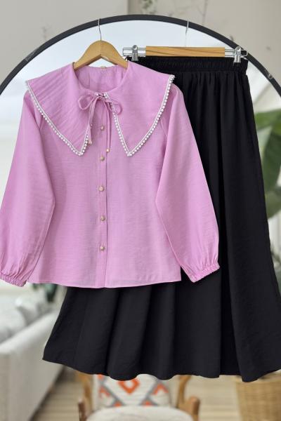 Pelerin Yaka bağciklı Gömlek Pembe TB8513