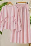 Pelerinli etek blüz Takım pembe YN 40369