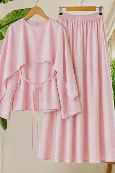 Pelerinli etek blüz Takım pembe YN 40369