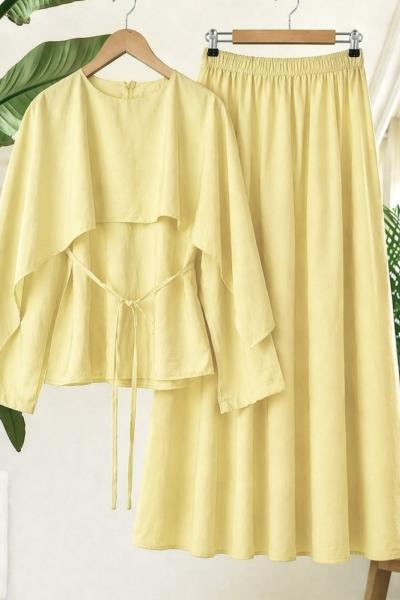 Pelerinli etek blüz Takım Sarı YN 40369
