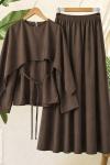 Pelerinli etek blüz Takım Kahverengi  YN 40369